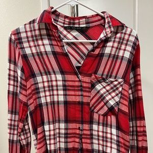 Zara Basic, Red/White/Black Plaid, Shirt Button Up, XS